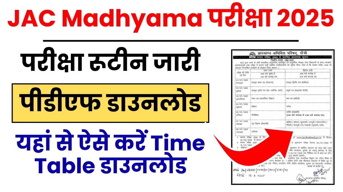 JAC Madhyama Board Examination Time Table 2025