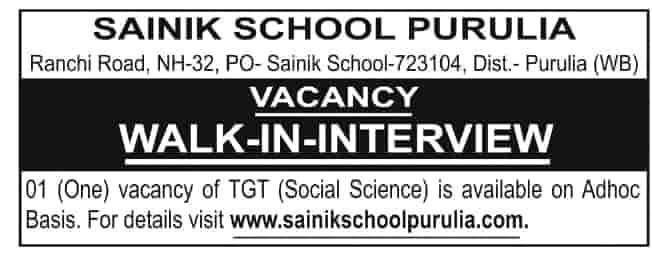 Sainik School Purulia Teacher Recruitment 2025