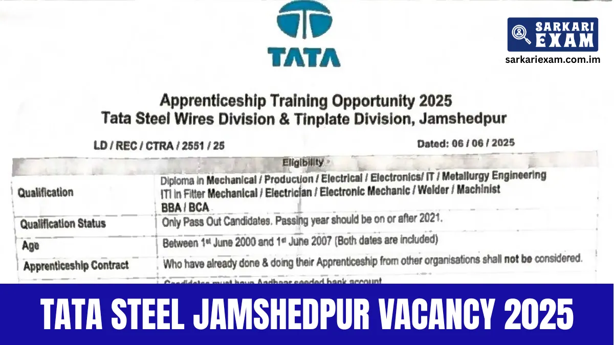 Tata Steel Jamshedpur Recruitment 2025 Notification