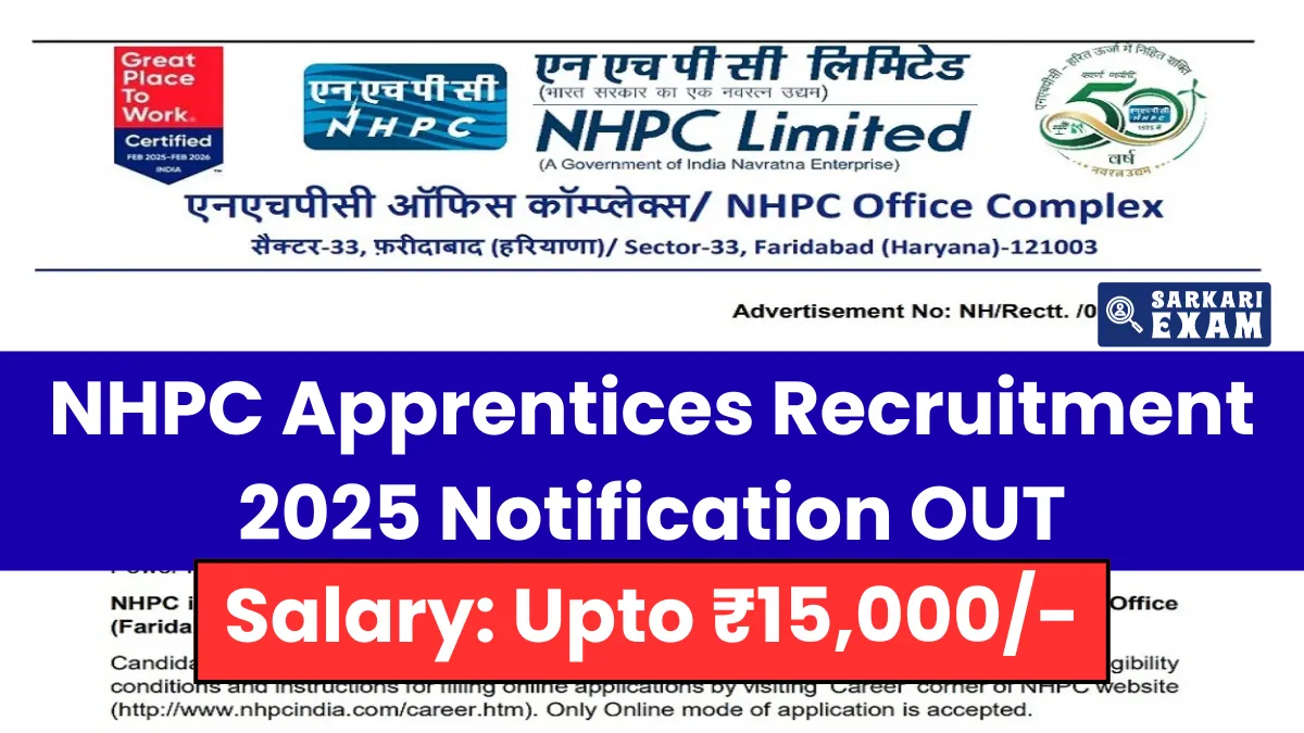 NHPC Apprentices Recruitment 2025 Notification