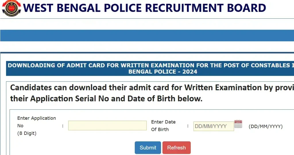 WB Police Constable PET PMT Admit Card 2026